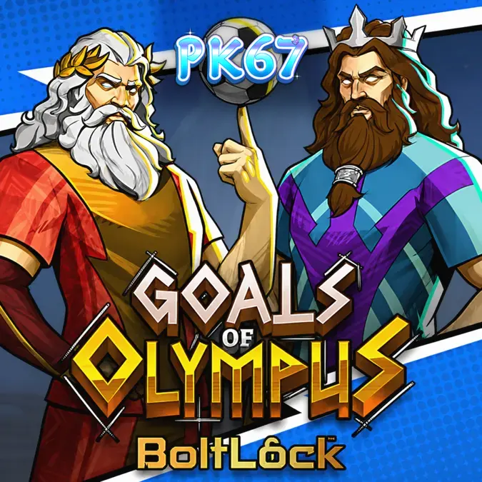 Goals of Olympus BoltLock slot game interface showing the grid and football theme elements.